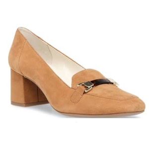 Anne Klein Suede Block Heel Shoes Size 8 Dark Sand